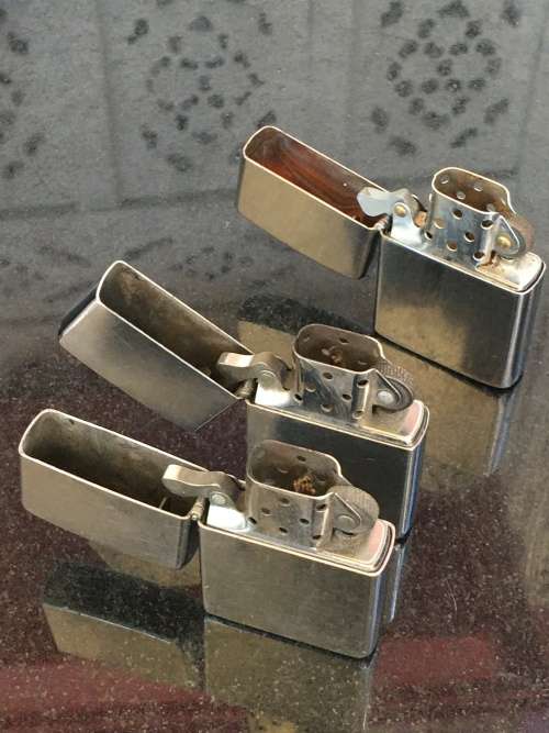 Vintage Lot 2 Genuine Zippo  Bradford USA Lighters. and 1 Kalan China lighter - Used.