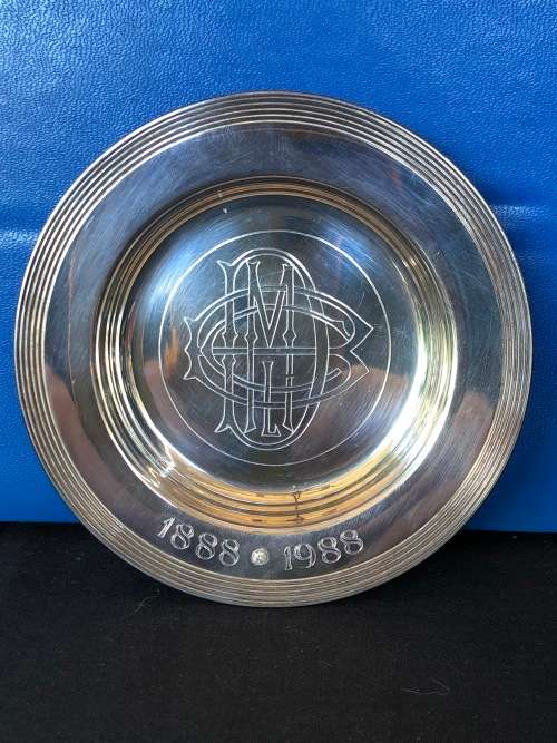 RARE !!! COMMEMORATIVE DE BEERS STERLING SILVER DISH 1888 - 1988 INSET WITH A DIAMOND - 112.62g