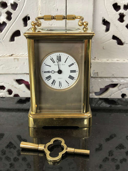 STUNNING BEVELED GLASS HEAVY FRENCH CARRIAGE CLOCK - IMMACULATE CONDITION - FULL WORKING ORDER