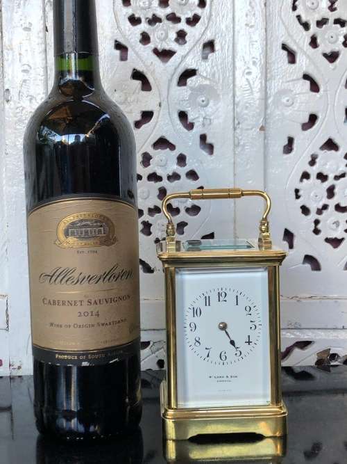 LARGE BRASS AND GLASS FRENCH CHIMING CARRIAGE CLOCK - SELLING AS IS - NO KEY AND NOT WORKING