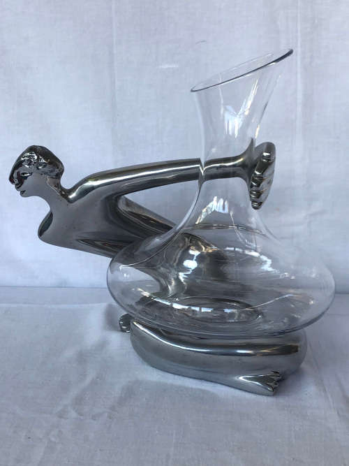 CARROL BOYES FUNCTIONAL ART !!!! - ELEGANT ALUMINIUM AND GLASS CARAFE / DECANTER - `ON THE BRINK`