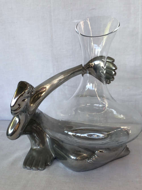 CARROL BOYES FUNCTIONAL ART !!!! - ELEGANT ALUMINIUM AND GLASS CARAFE / DECANTER - `ON THE BRINK`