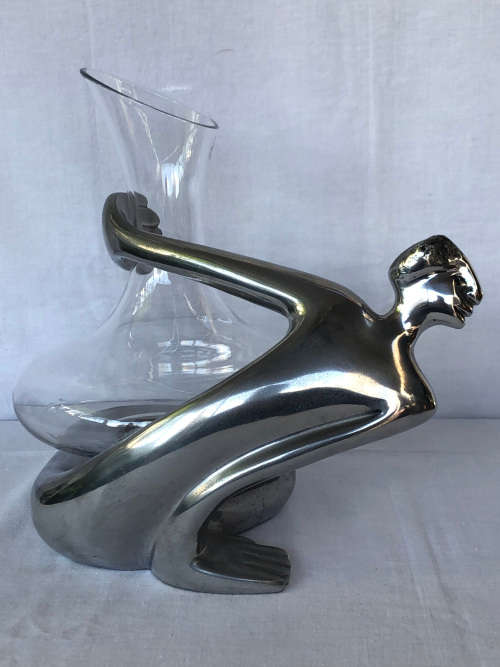 CARROL BOYES FUNCTIONAL ART !!!! - ELEGANT ALUMINIUM AND GLASS CARAFE / DECANTER - `ON THE BRINK`