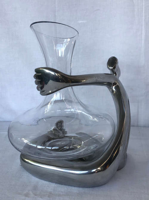 CARROL BOYES FUNCTIONAL ART !!!! - ELEGANT ALUMINIUM AND GLASS CARAFE / DECANTER - `ON THE BRINK`