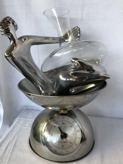 CARROL BOYES FUNCTIONAL ART !!!! - ELEGANT ALUMINIUM AND GLASS CARAFE / DECANTER - `ON THE BRINK`