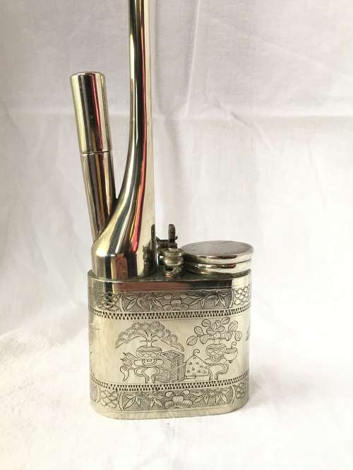 WOW !!! AWESOME LARGE CHINESE SILVER OPIUM PIPE WITH ALL PIECES COMPLETE