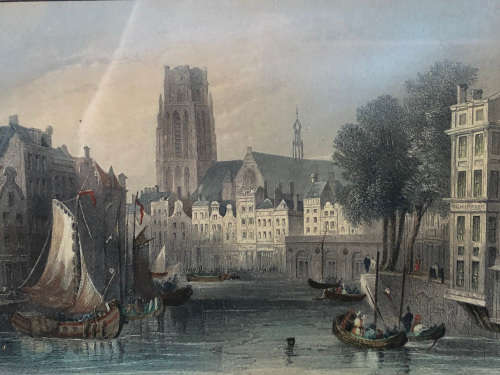 WILLIAM HENRY BARTLETT (1809 - 1854) BEAUTIFUL COLOUR ENGRAVING OF ROTTERDAM - STYLISH FRAME
