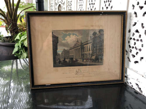 WILLIAM WATTS (1752 - 1851) RARE !!! BEAUTIFUL COLOUR ENGRAVING OF EAST INDIA HOUSE AND DATED 1800