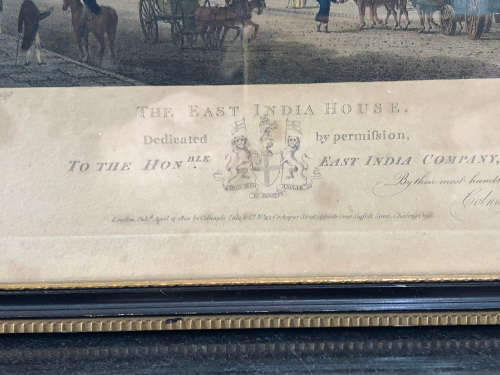 WILLIAM WATTS (1752 - 1851) RARE !!! BEAUTIFUL COLOUR ENGRAVING OF EAST INDIA HOUSE AND DATED 1800