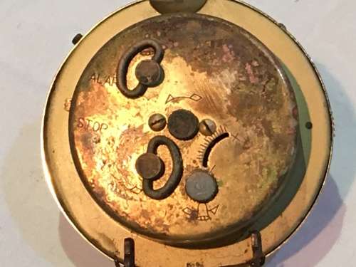 Vintage Rhythm Japan Wind-Up World Time Travel Alarm Mechanical BRASS Clock in Leather Case