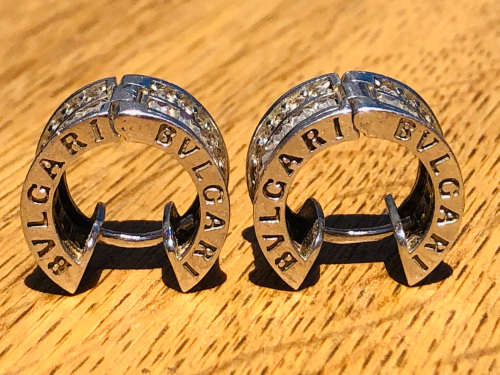 WOW !!! STUNNING PAIR OF BVLGARI STERLING SILVER EARRINGS WITH BUQUETTE CUBIC ZIRCONIA - 10.15g