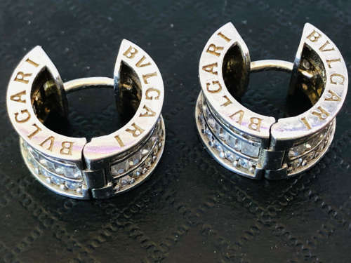 WOW !!! STUNNING PAIR OF BVLGARI STERLING SILVER EARRINGS WITH BUQUETTE CUBIC ZIRCONIA - 10.15g