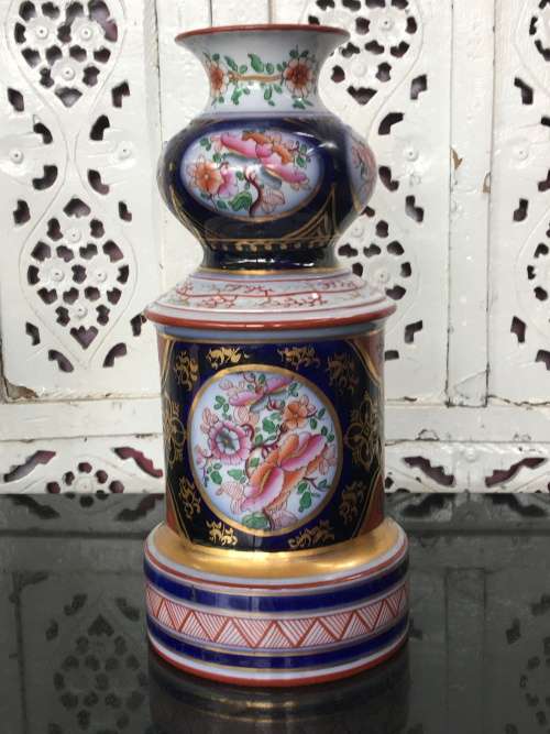 Heavy Large Antique Hand Painted Porcelain Barrel Vase For Lamp Exceptional Piece