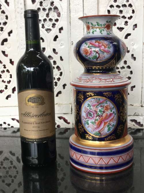 Heavy Large Antique Hand Painted Porcelain Barrel Vase For Lamp Exceptional Piece