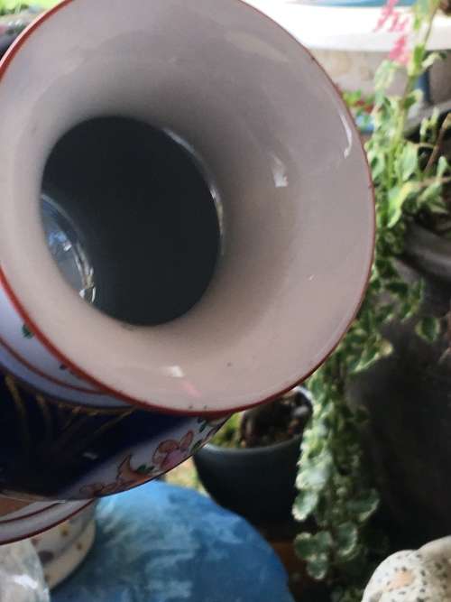 Heavy Large Antique Hand Painted Porcelain Barrel Vase For Lamp Exceptional Piece