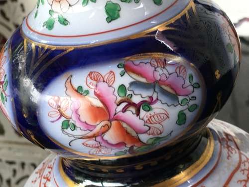 Heavy Large Antique Hand Painted Porcelain Barrel Vase For Lamp Exceptional Piece