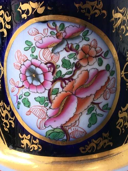 Heavy Large Antique Hand Painted Porcelain Barrel Vase For Lamp Exceptional Piece
