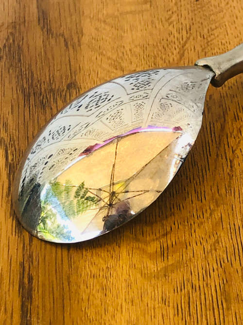 CARROL BOYES FUNCTIONAL ART !!! ABSTRACT FISH PATTERN SALAD SPOON - EARLY HEAVY PIECE