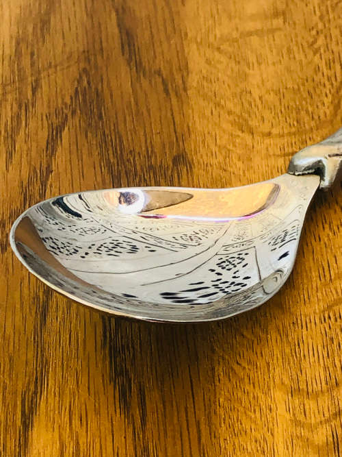 CARROL BOYES FUNCTIONAL ART !!! ABSTRACT FISH PATTERN SALAD SPOON - EARLY HEAVY PIECE