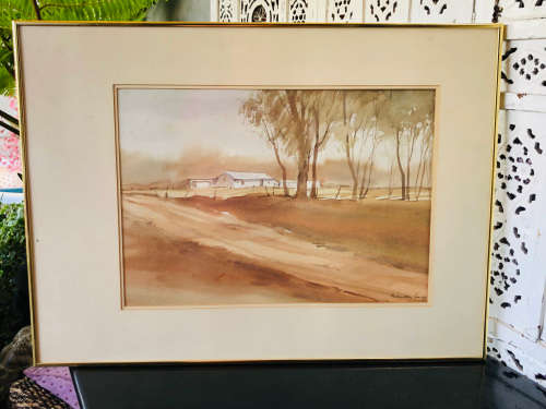INVESTMENT ART !! GORDON LEGG (SA 1932 -) LARGE ORIGINAL FRAMED WATERCOLOUR - FRANSHOEK COTTAGE