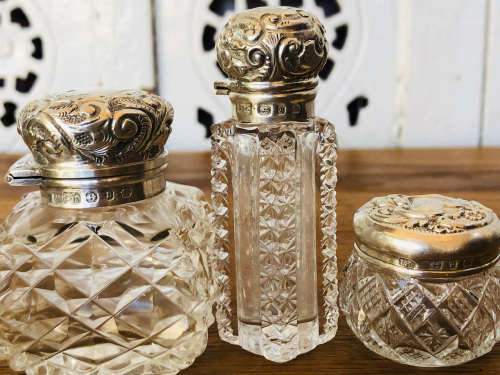 STERLING SILVER BIRMINGHAM HALLMARKED SCENT BOTTLES - OLDEST DATED TO 1876 - CHECK DESCRIPTION