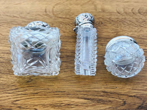 STERLING SILVER BIRMINGHAM HALLMARKED SCENT BOTTLES - OLDEST DATED TO 1876 - CHECK DESCRIPTION