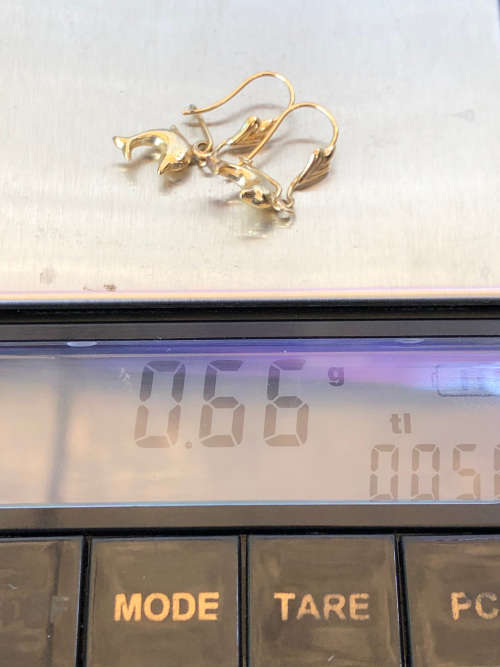 WOW !!! STUNNING PAIR OF 9CT YELLOW GOLD HANGING DOLPHIN EARRINGS - 0.66g - PIERCED EARS