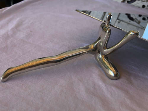 CARROL BOYES (1954 - 2019) ORIGINAL ALUMINIUM AND STAINLESS STEEL MAN PATTERN CD STAND / RACK - NEW