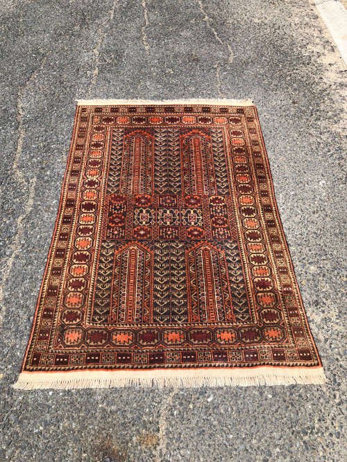 WOW !!! STUNNING HAND KNOTTED PURE WOOL PERSIAN TURKOMAN PRAYER RUG - 1440 X 920mm