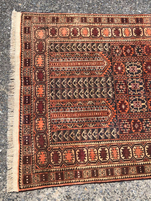 WOW !!! STUNNING HAND KNOTTED PURE WOOL PERSIAN TURKOMAN PRAYER RUG - 1440 X 920mm
