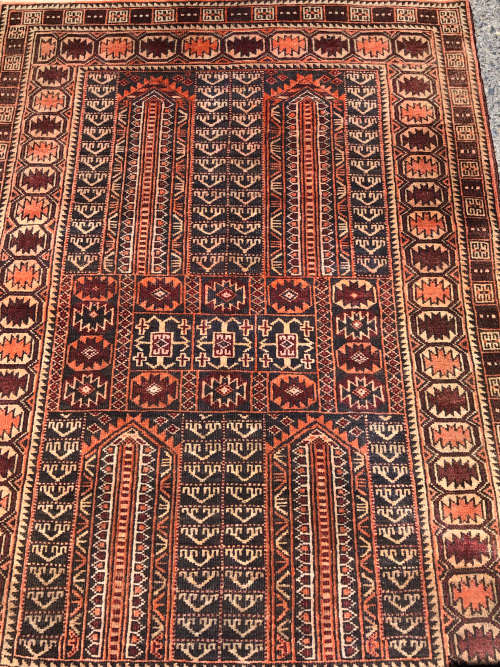 WOW !!! STUNNING HAND KNOTTED PURE WOOL PERSIAN TURKOMAN PRAYER RUG - 1440 X 920mm