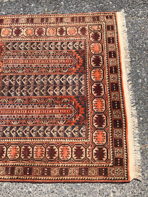 WOW !!! STUNNING HAND KNOTTED PURE WOOL PERSIAN TURKOMAN PRAYER RUG - 1440 X 920mm