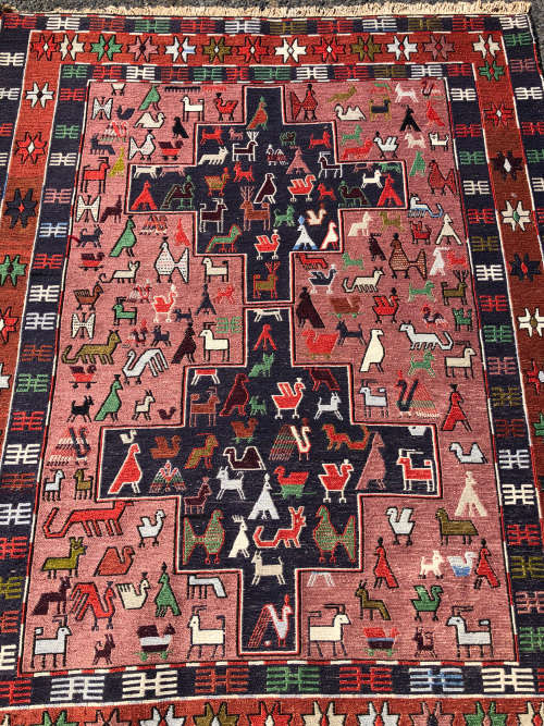 WOW !!! STUNNING HAND KNOTTED PURE WOOL FLAT WEAVE TRIBAL SOUMAK PERSIAN CARPET - 1600 X 1270mm