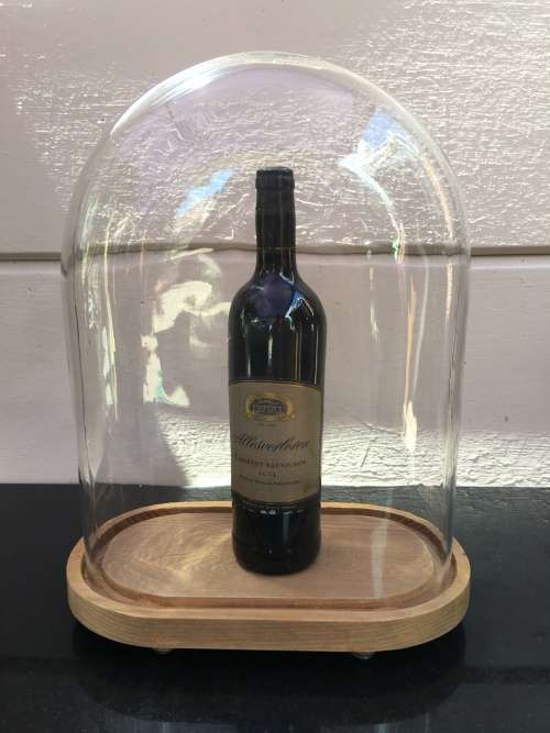 Large Rare Antique hand blown glass dome on a wooden base