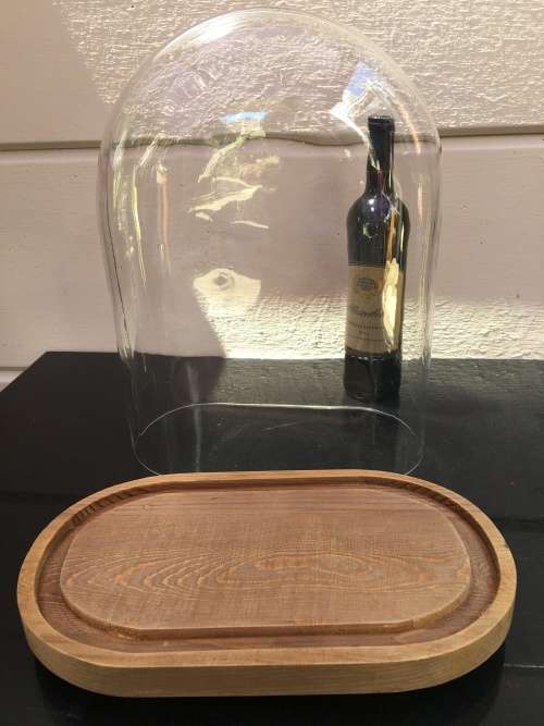 Large Rare Antique hand blown glass dome on a wooden base