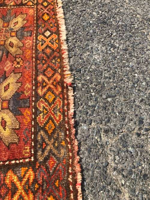 Pure wool hand knotted well worn persian rug - 980 x 450mm