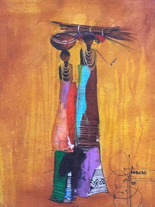 Wow !!! Ndabuko Ntuli (SA KZN 1975 - )- Classic signed box framed acrylic on stretched canvas
