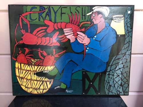 Johan de Vries (1945 - 2002)`Sud Afrique` original painting - Crayfish - Signed - Value R3500