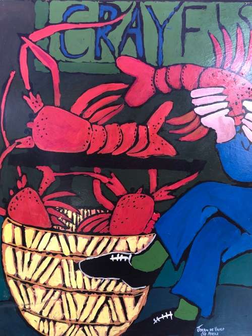 Johan de Vries (1945 - 2002)`Sud Afrique` original painting - Crayfish - Signed - Value R3500