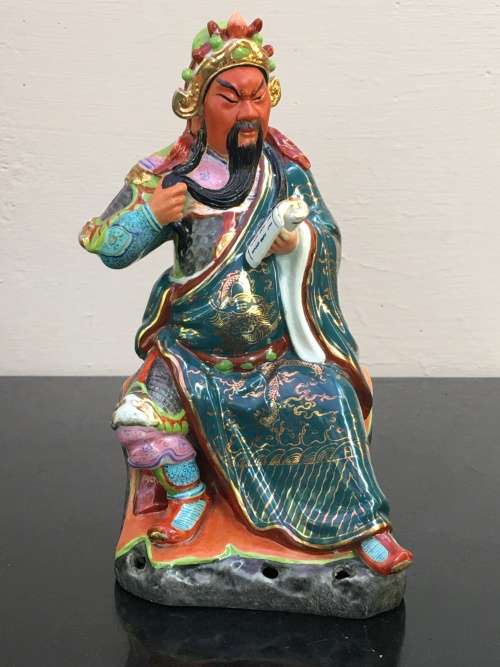 Vintage Signed Chinese Shiwan male figurine hand sculpted and decorated.