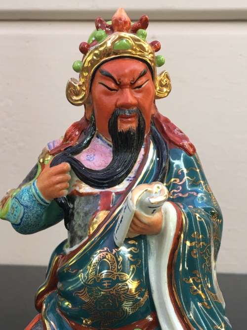 Vintage Signed Chinese Shiwan male figurine hand sculpted and decorated.