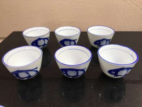 Lovely Lot Blue and White Made In China Marked Tableware Hand Painted Underglaze Fish (Koi)