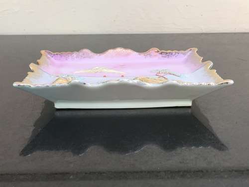 Vintage Oriental Raised Dragonware Pink  Enamel Hand Painted Dish