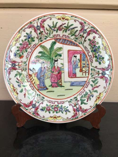 Antique Export Chinese Famille Rose hand painted Porcelain plate 22 cm large