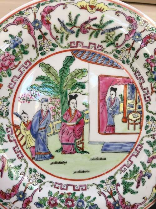 Antique Export Chinese Famille Rose hand painted Porcelain plate 22 cm large