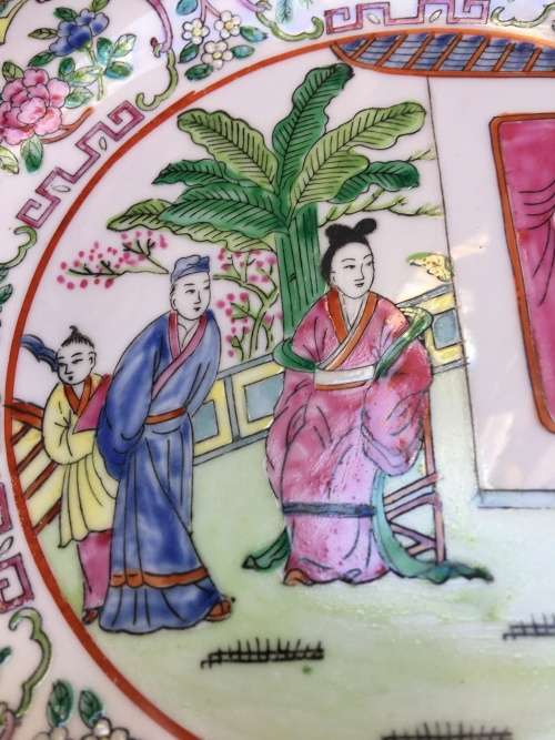 Antique Export Chinese Famille Rose hand painted Porcelain plate 22 cm large