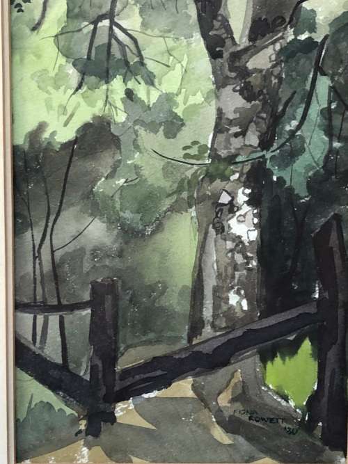 FIONA EWAN ROWETT (1948 - SA) STUNNING EARLY BLUEGUM LANDSCAPE WATERCOLOUR PAINTING - 1980