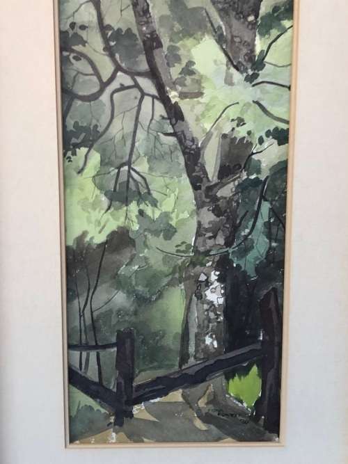 FIONA EWAN ROWETT (1948 - SA) STUNNING EARLY BLUEGUM LANDSCAPE WATERCOLOUR PAINTING - 1980