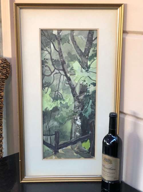 FIONA EWAN ROWETT (1948 - SA) STUNNING EARLY BLUEGUM LANDSCAPE WATERCOLOUR PAINTING - 1980