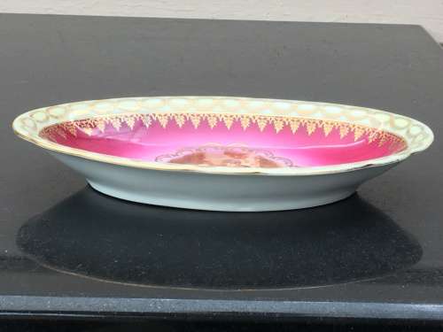 Antique Bavaria Porcelain `Grape and Melon Eaters` By Murillo 1650 Inscribed Sweat Dish Oval.